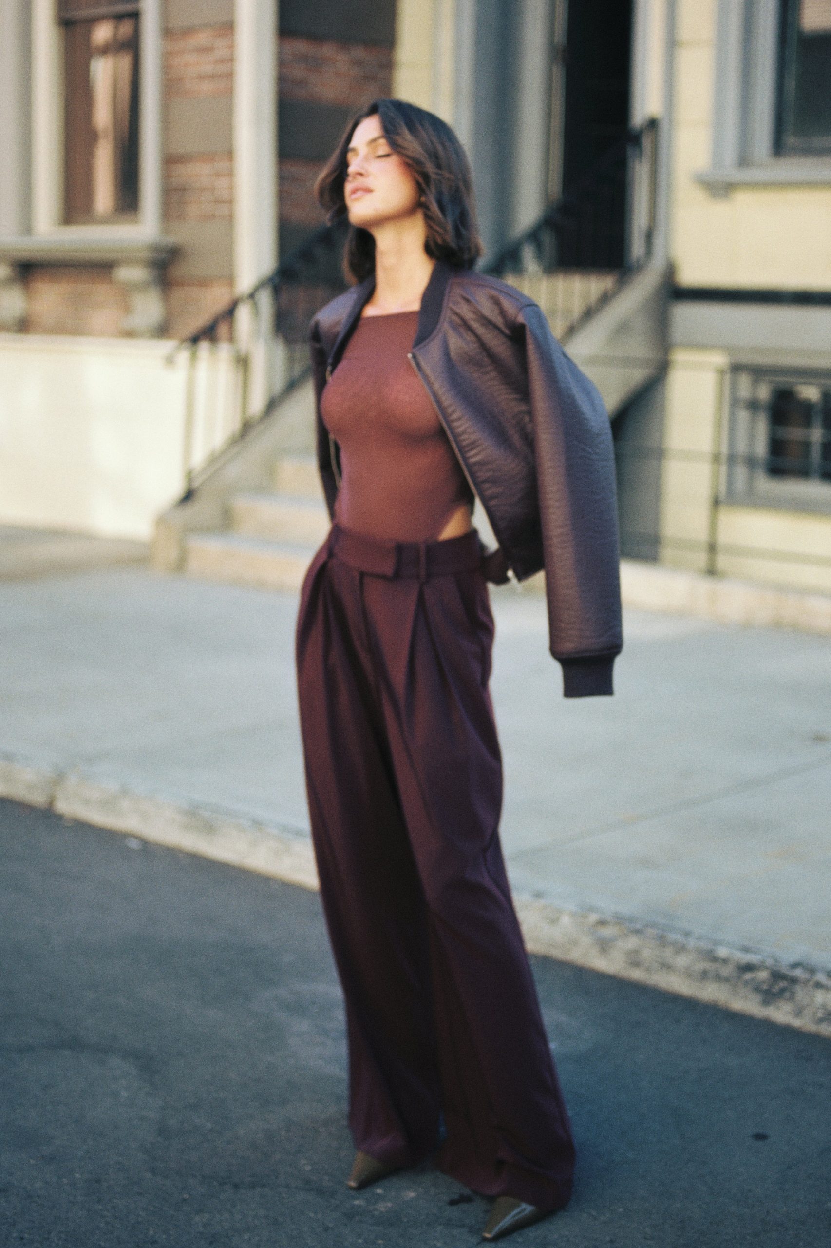 Codi Faux Leather Bomber Jacket - Merlot - Image 7