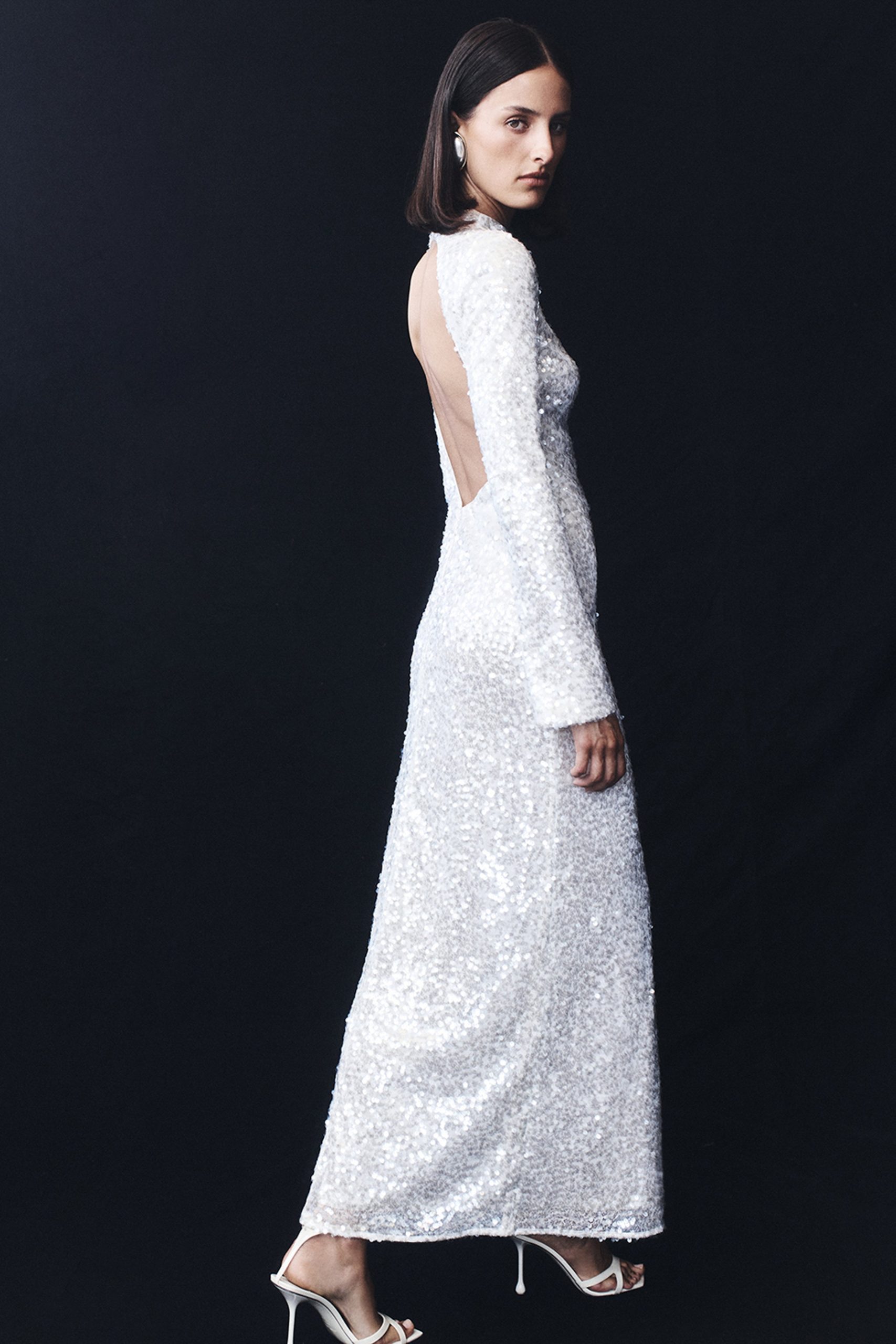 Sofia Long Sleeve Sequin Maxi Dress - White - Image 4