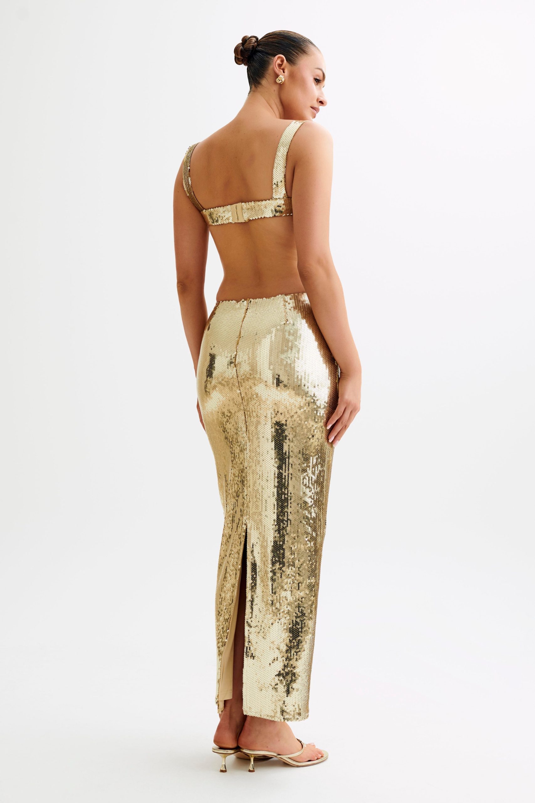 Adoria Sequin Cut Out Maxi Dress - Gold - Image 7