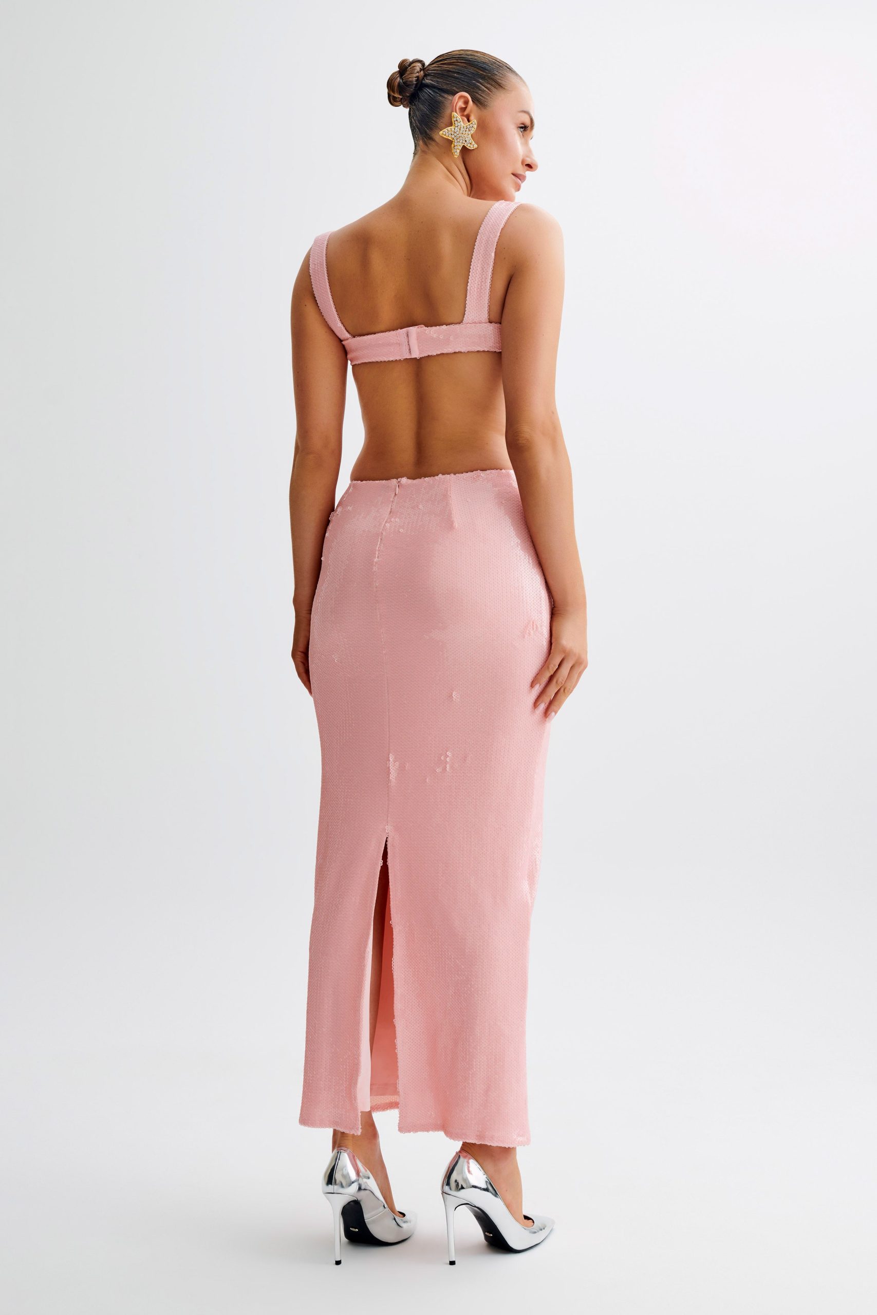 Adoria Sequin Cut Out Maxi Dress - Pale Pink - Image 3