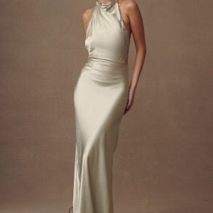 Esther Iridescent Satin Cowl Maxi Dress - Sage