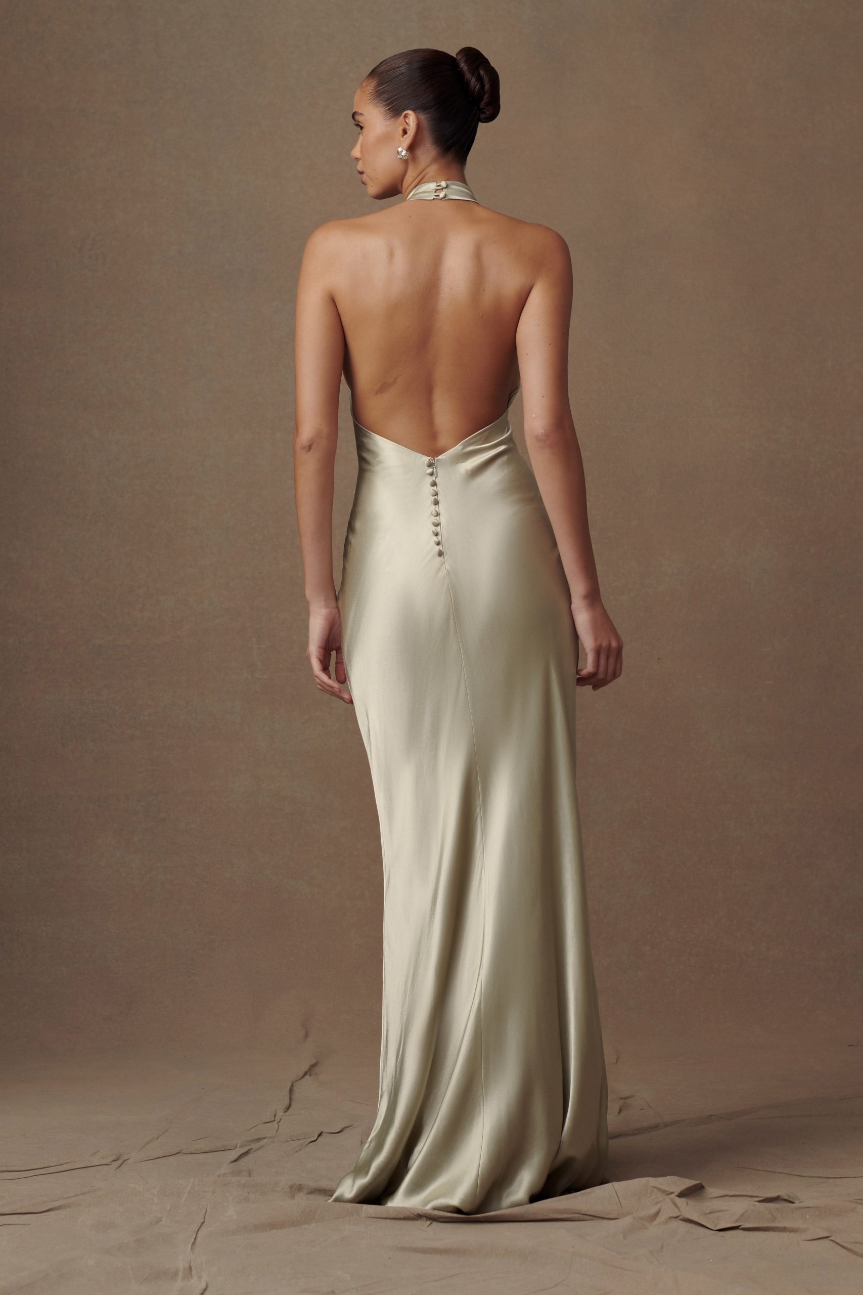 Esther Iridescent Satin Cowl Maxi Dress - Sage - Image 2