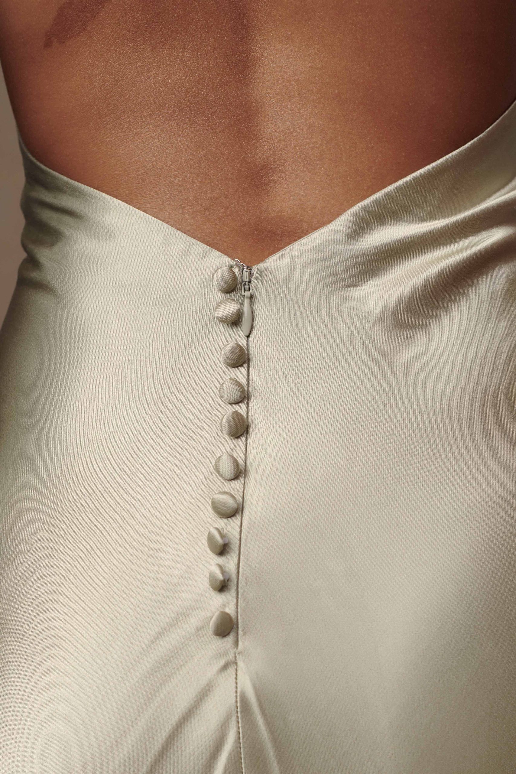 Esther Iridescent Satin Cowl Maxi Dress - Sage - Image 7
