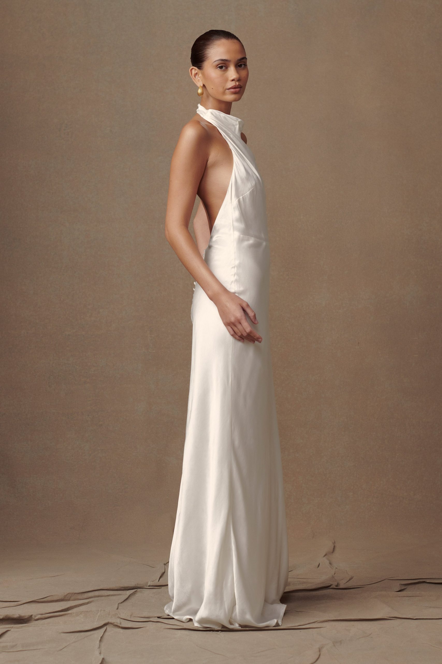 Esther Iridescent Satin Cowl Maxi Dress - Ivory - Image 3