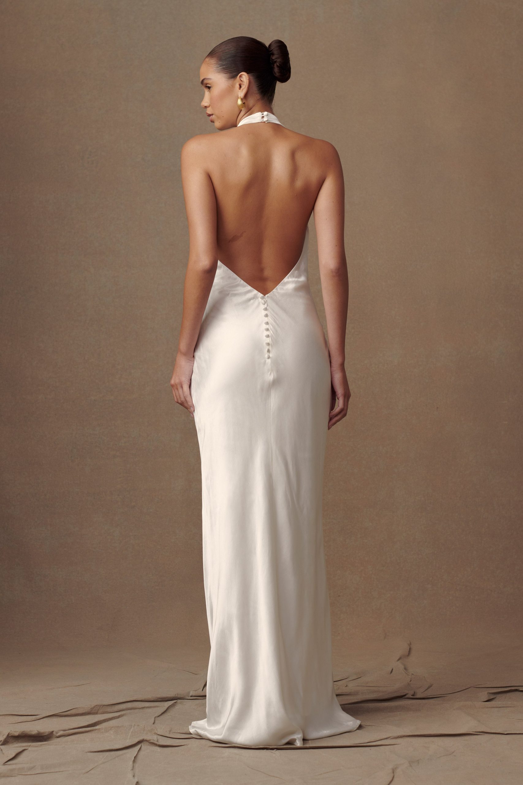 Esther Iridescent Satin Cowl Maxi Dress - Ivory - Image 2