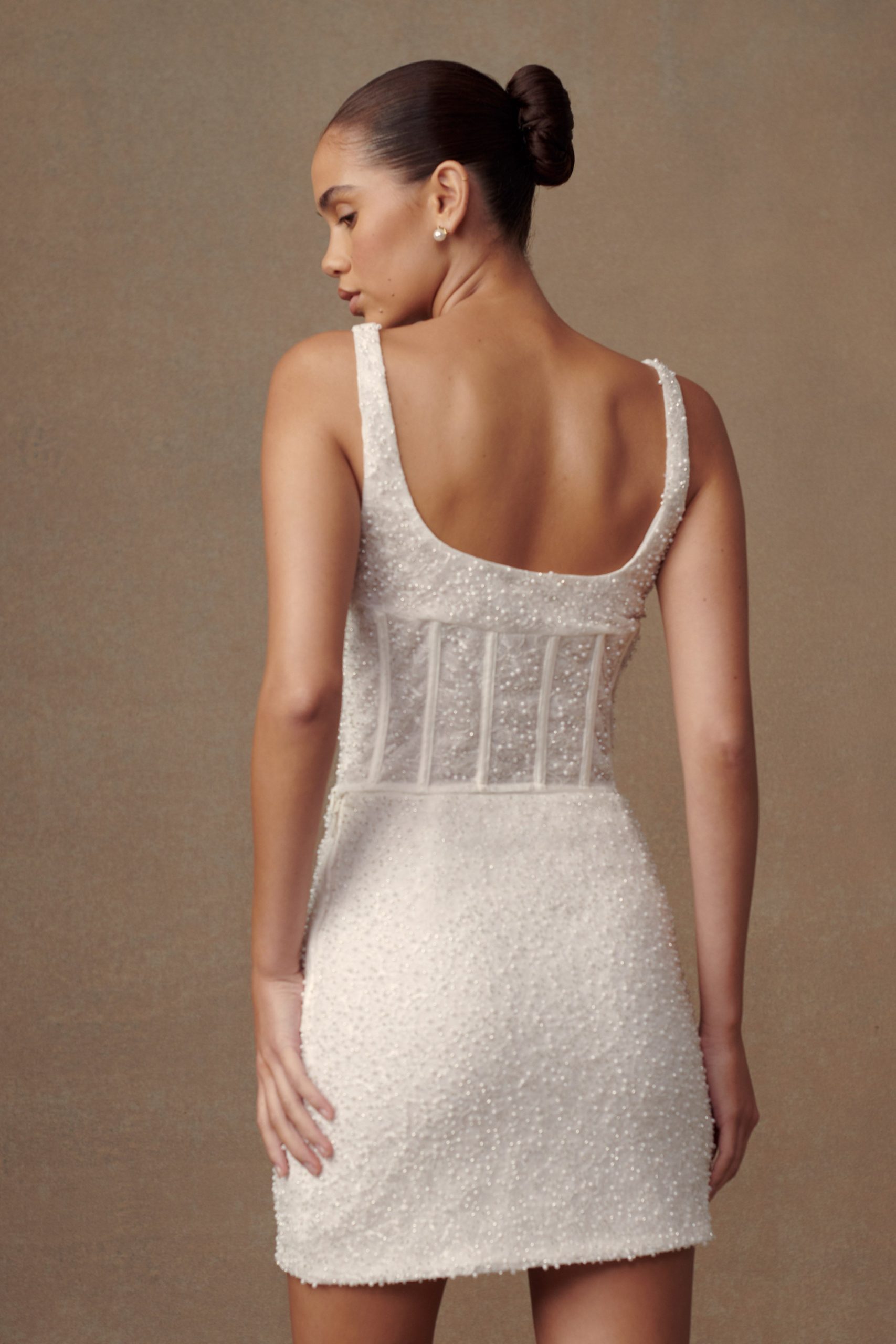 Elsie Pearl Beaded Bustier Top - White - Image 7