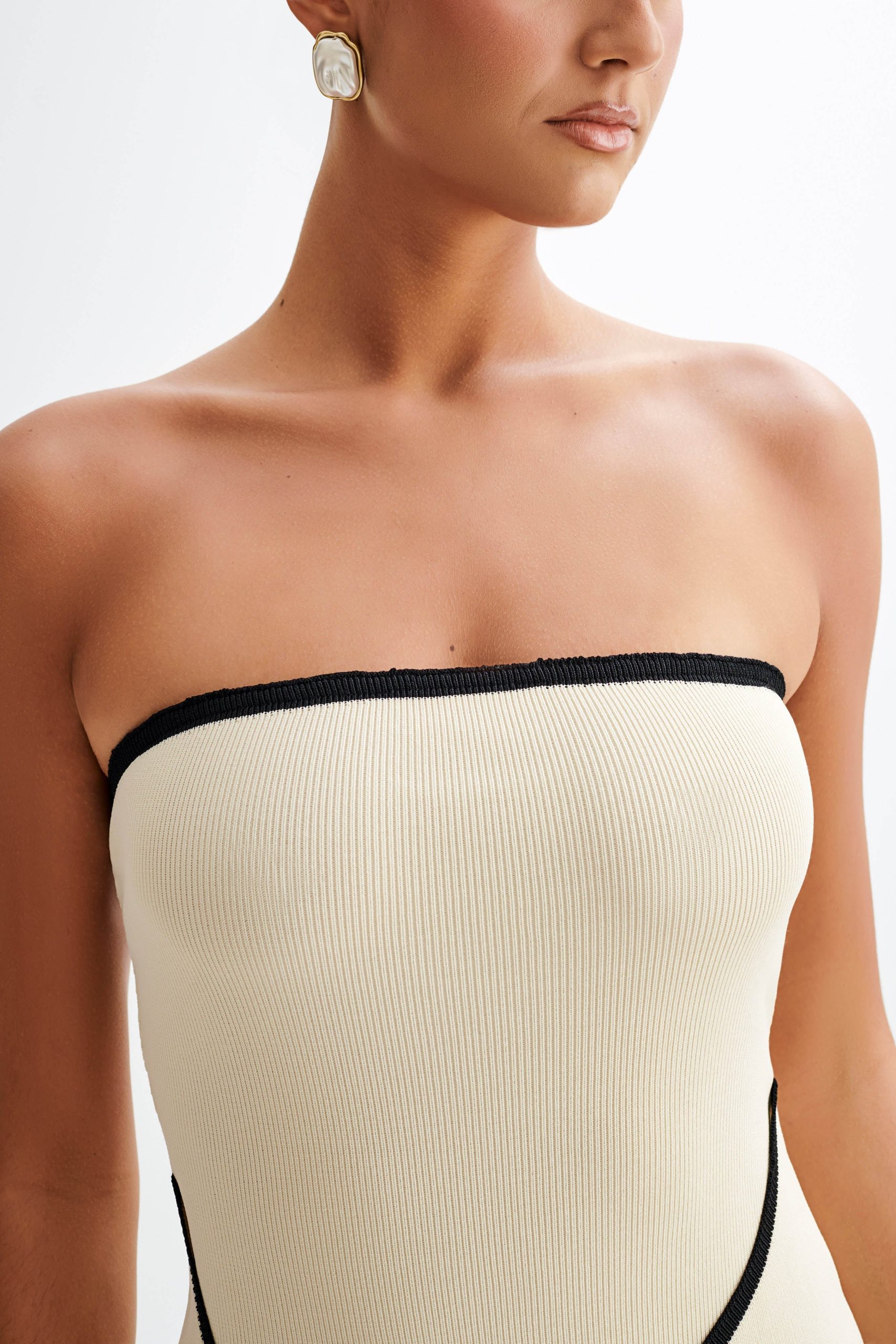 Rian Strapless Knit Mini Dress - Cream - Image 7