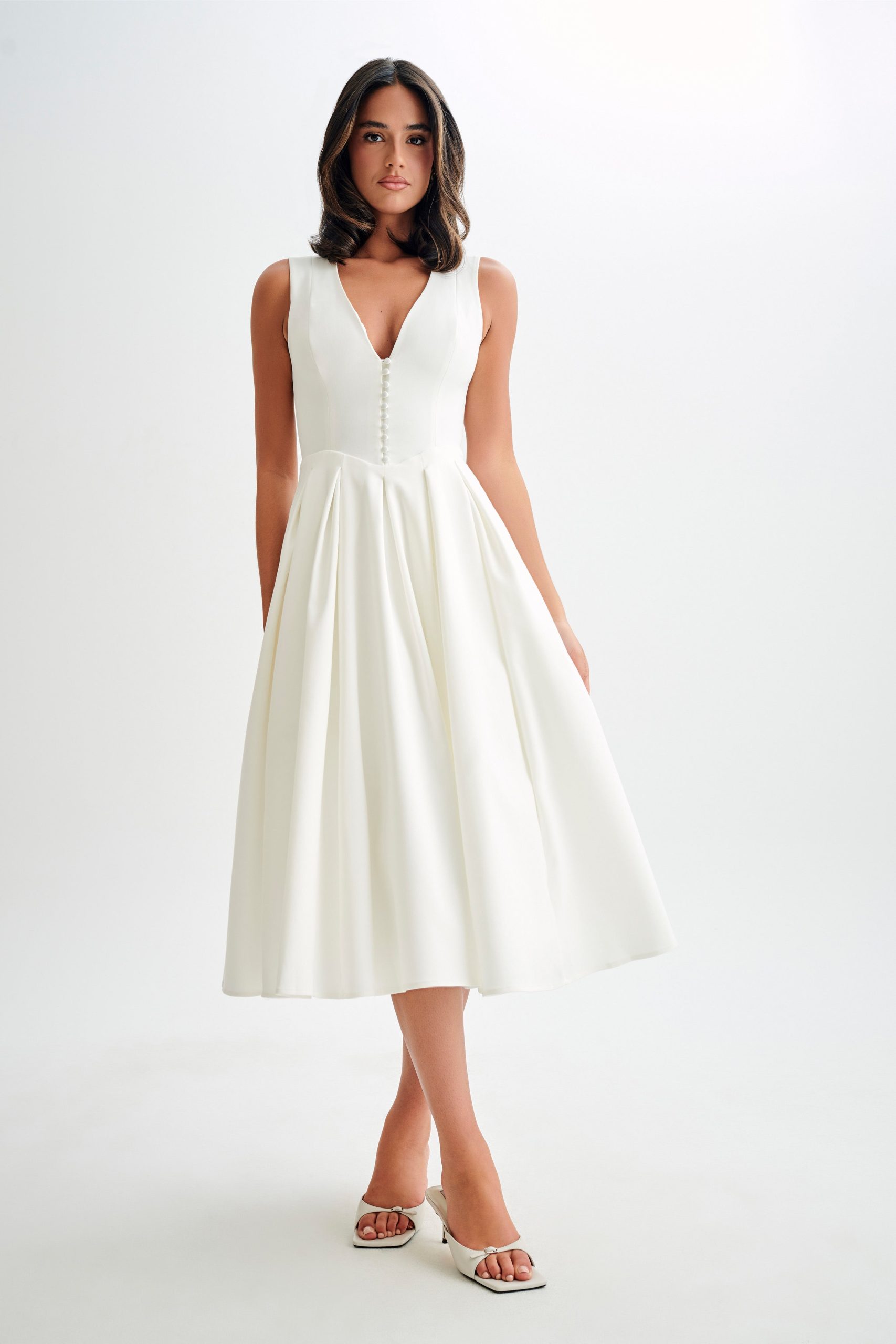 Keely Cotton Sleeveless Midi Dress - White - Image 2