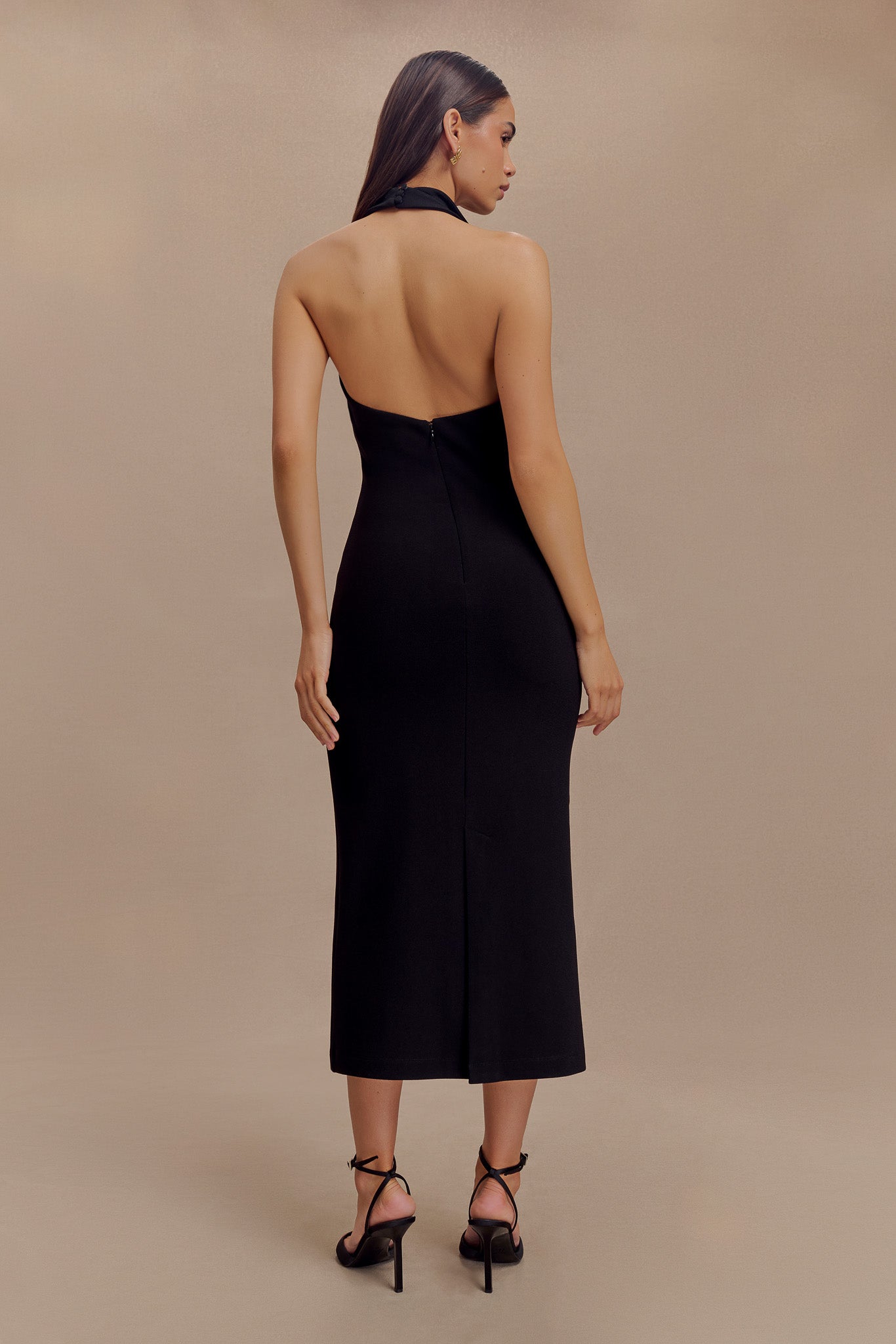 Annita Crepe Halter Midi Dress - Black - Image 2