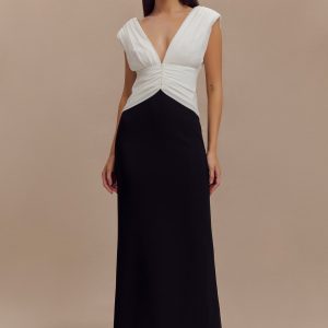 Monique Contrast Maxi Dress - Black