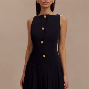 Mackenzie Sleeveless Pleated Mini Dress - Black