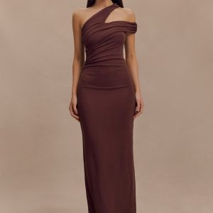 Anastasia One Shoulder Modal Midi Dress - Mahogany