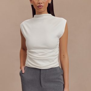 Ellia High Neck Sleeveless Top - White
