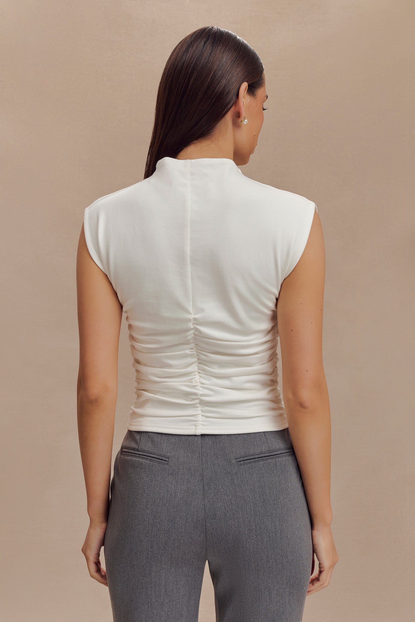 Ellia High Neck Sleeveless Top - White - Image 2
