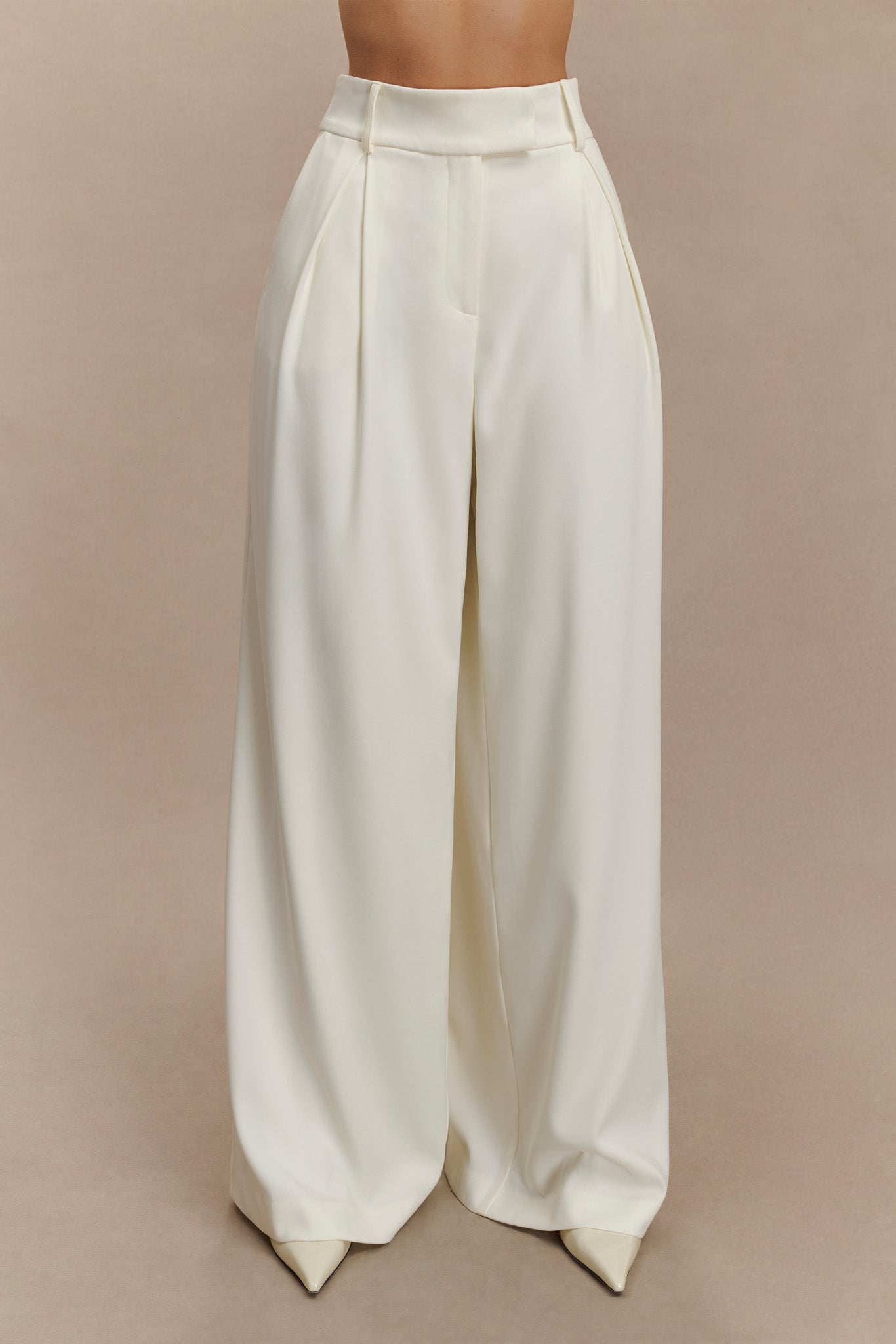 Jacqueline Pleated Wide Leg Pants - Ivory - Image 2