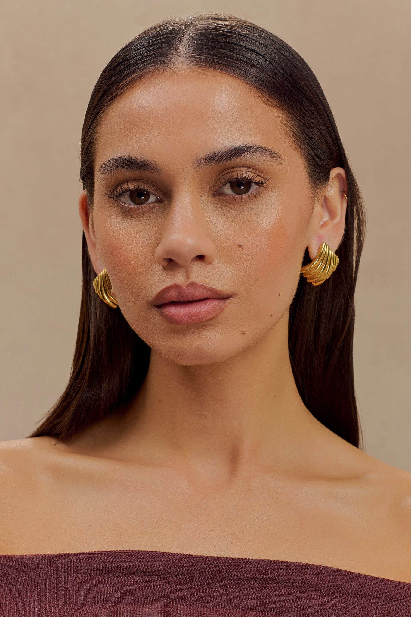 Olympia Textured Square Earrings - Gold - Image 3