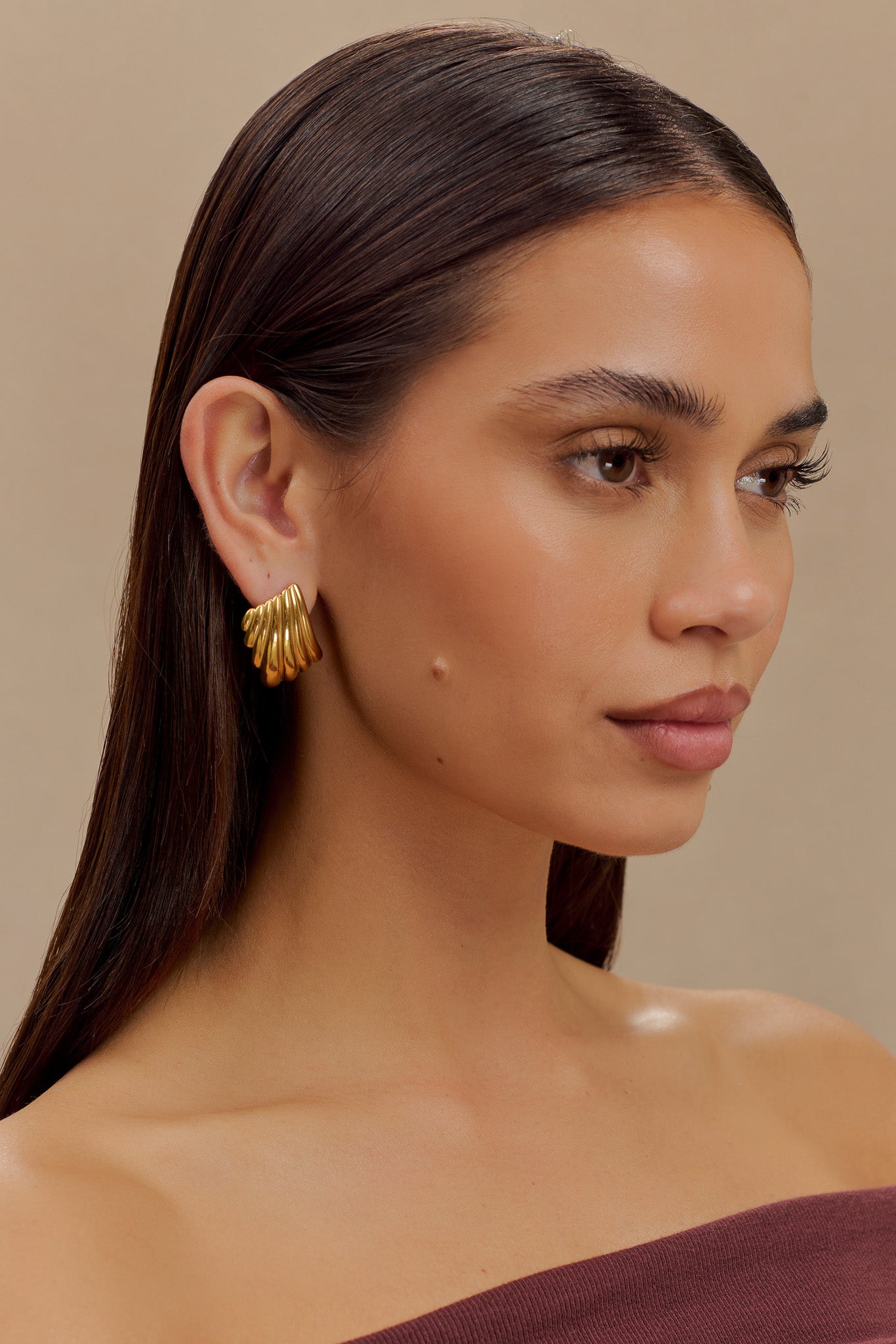 Olympia Textured Square Earrings - Gold - Image 2