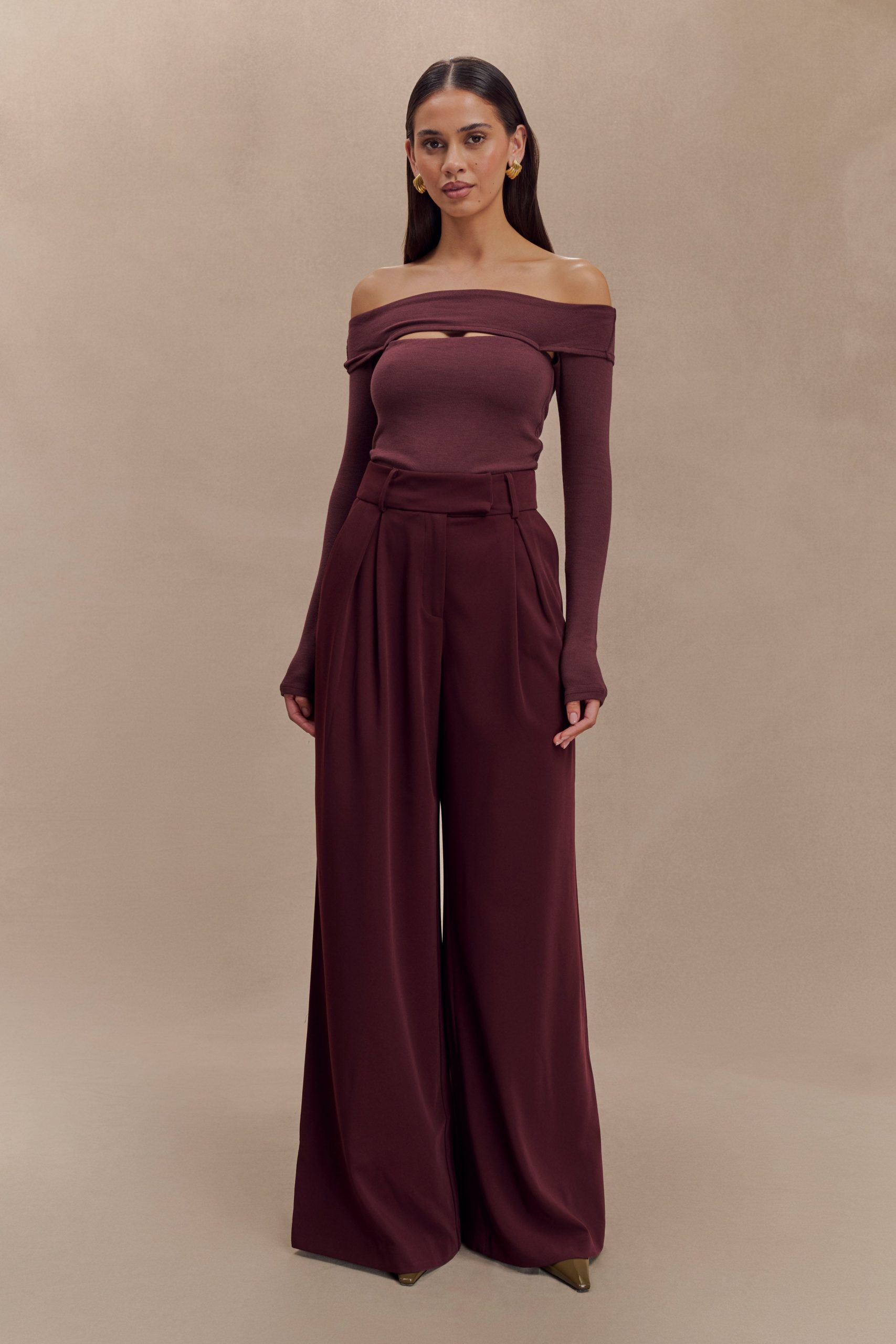 Jacqueline Pleated Wide Leg Pants - Mahogany - Image 6