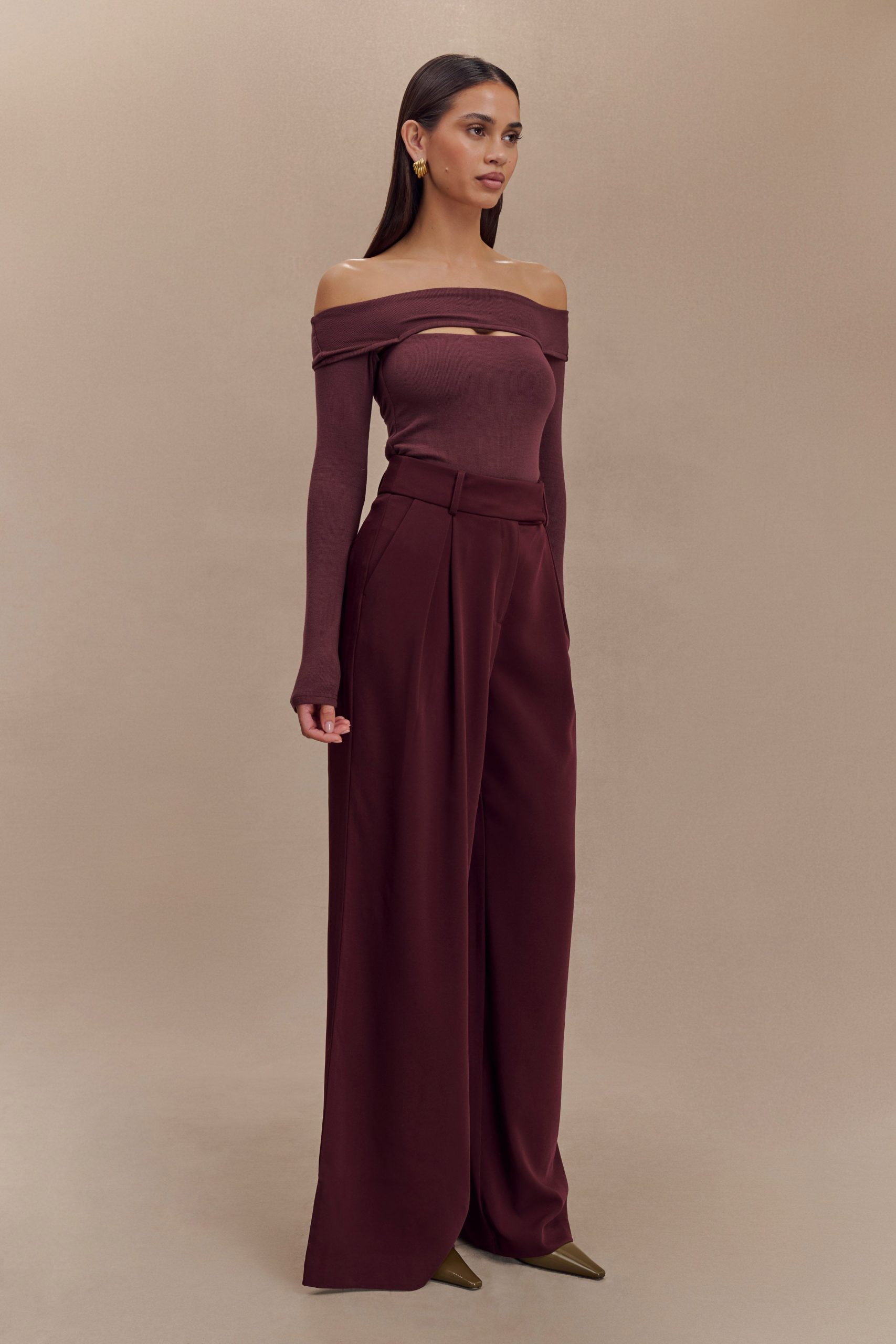 Jacqueline Pleated Wide Leg Pants - Mahogany - Image 4