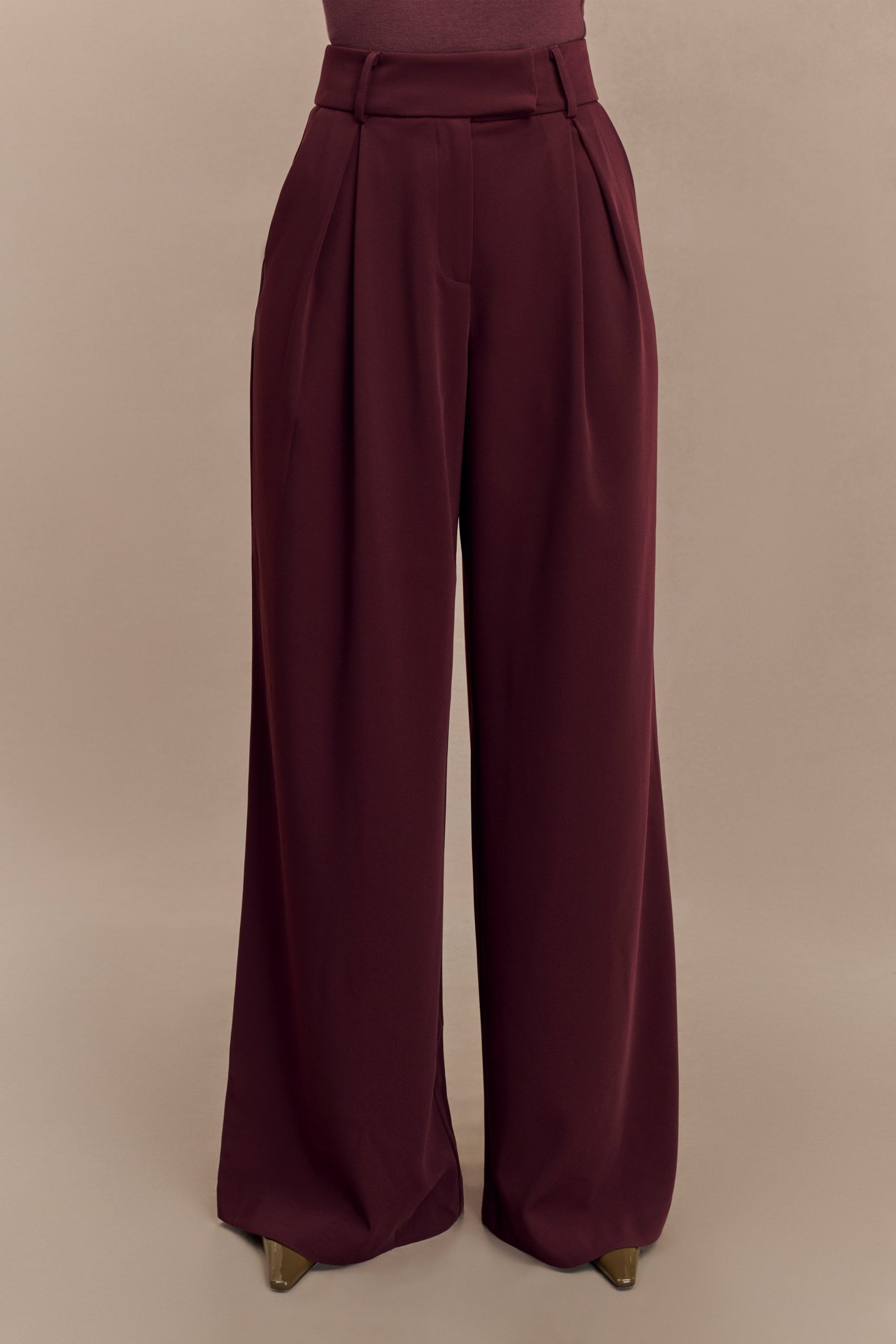 Jacqueline Pleated Wide Leg Pants - Mahogany - Image 5