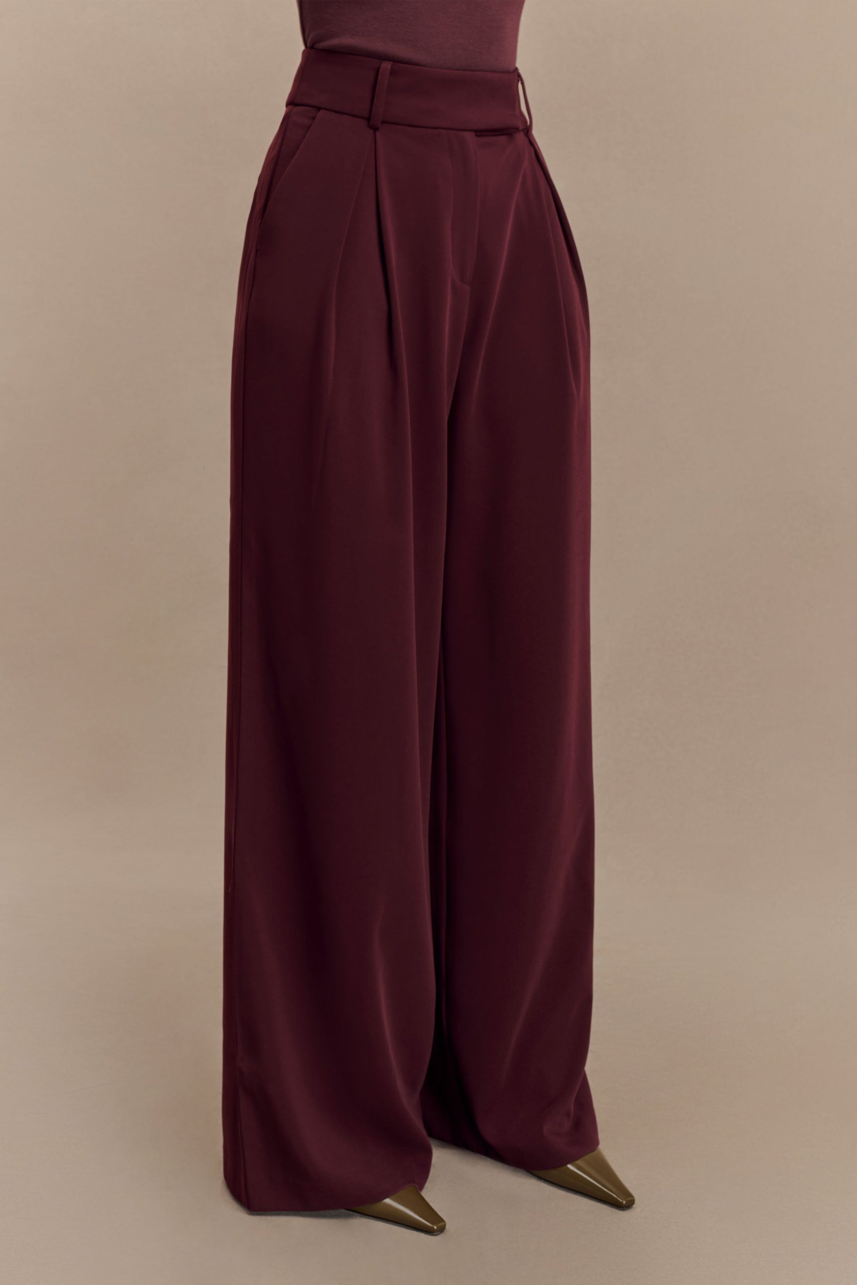 Jacqueline Pleated Wide Leg Pants - Mahogany - Image 7
