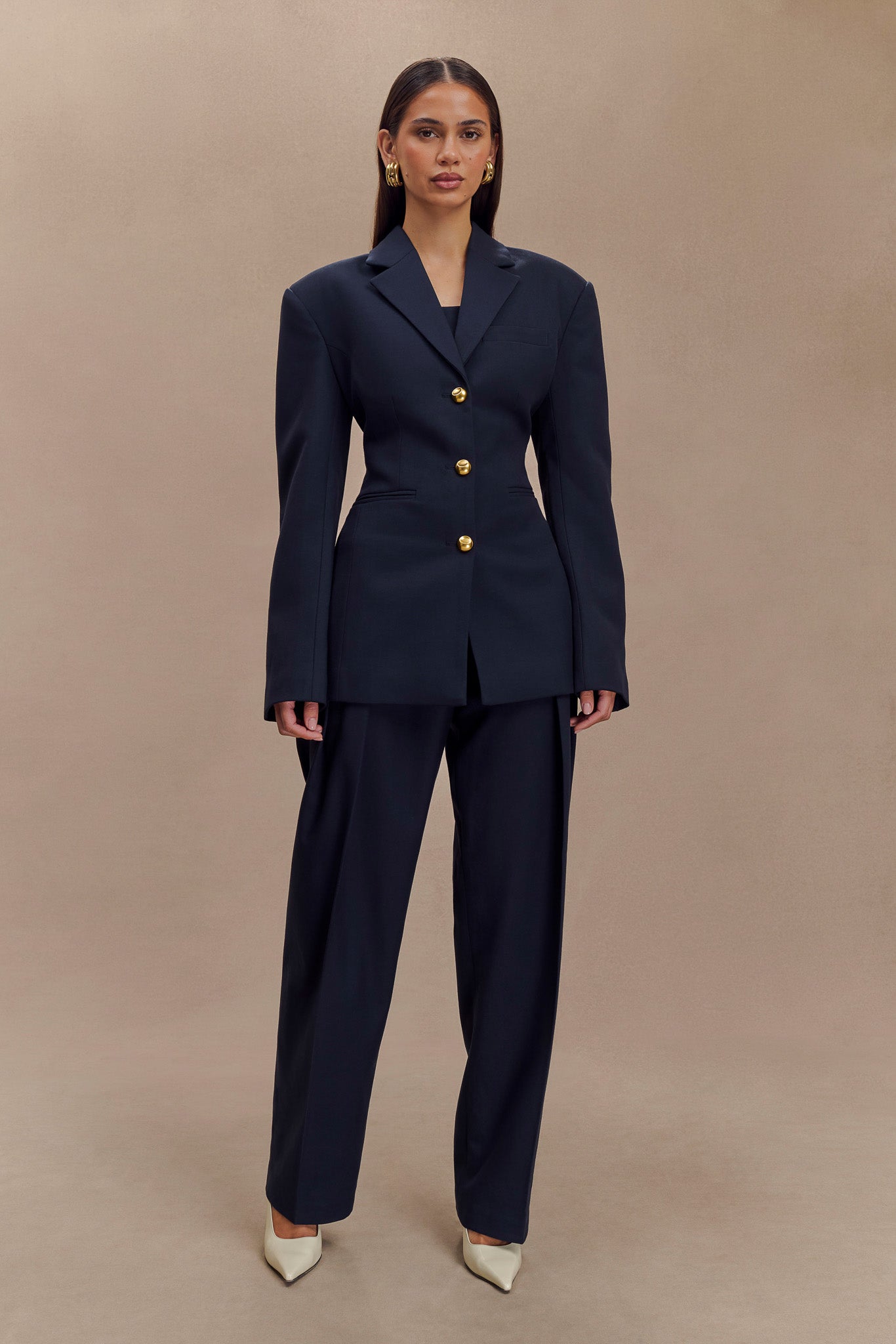 Penelope Pleated High Waisted Pants - Dark Navy - Image 3