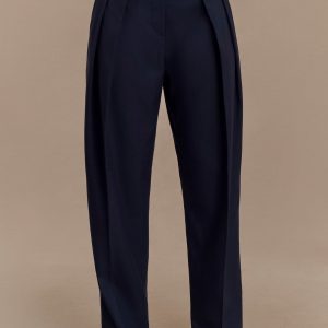 Penelope Pleated High Waisted Pants - Dark Navy