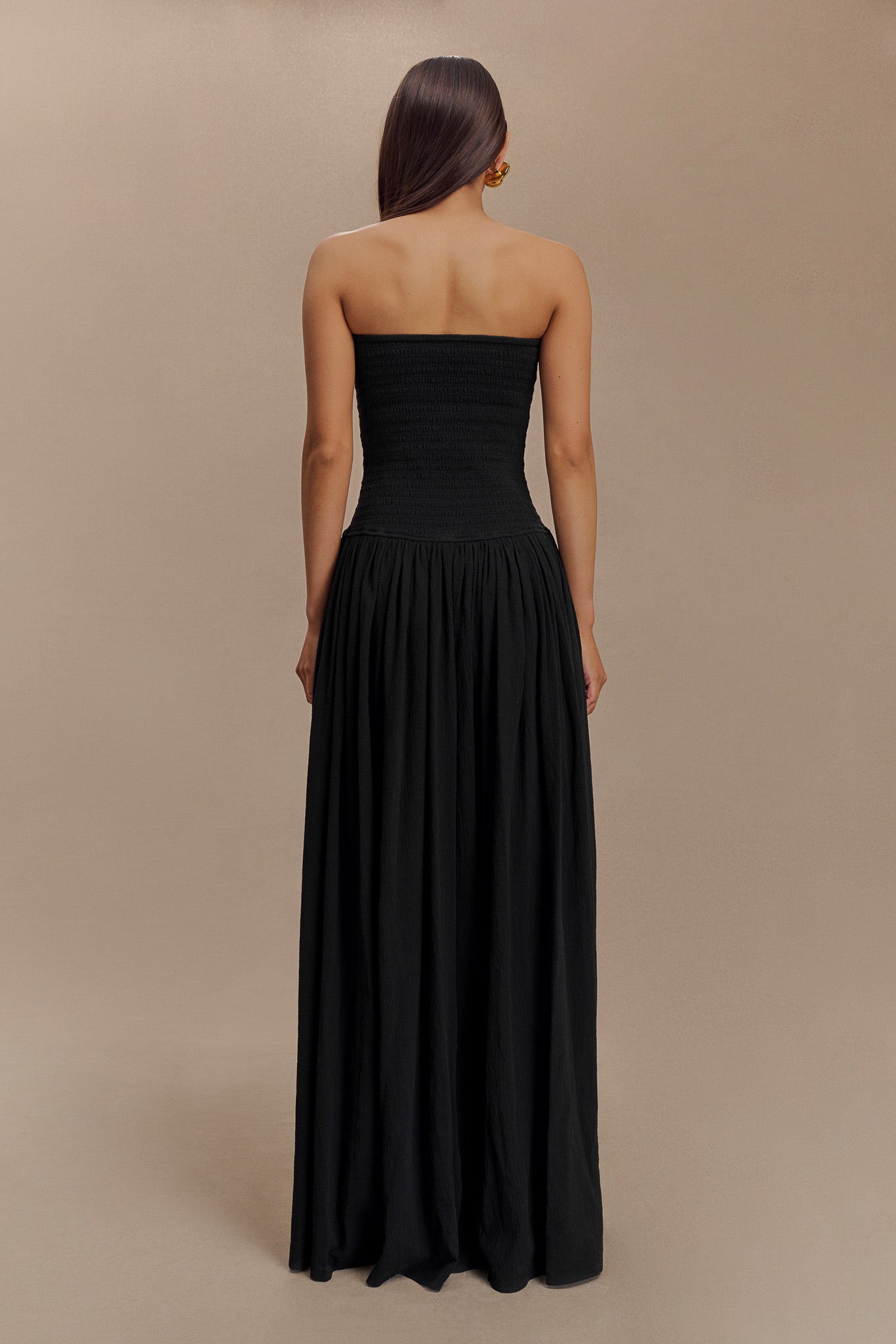 Maureen Cotton Shirring Maxi Dress - Black - Image 2