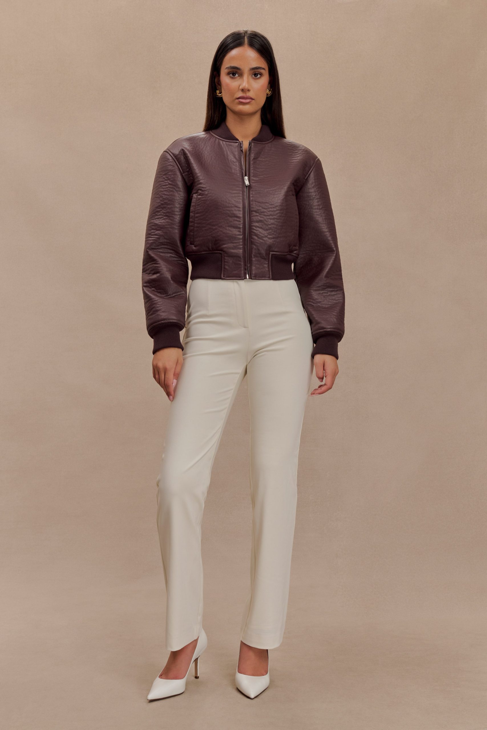 Codi Faux Leather Bomber Jacket - Merlot - Image 5