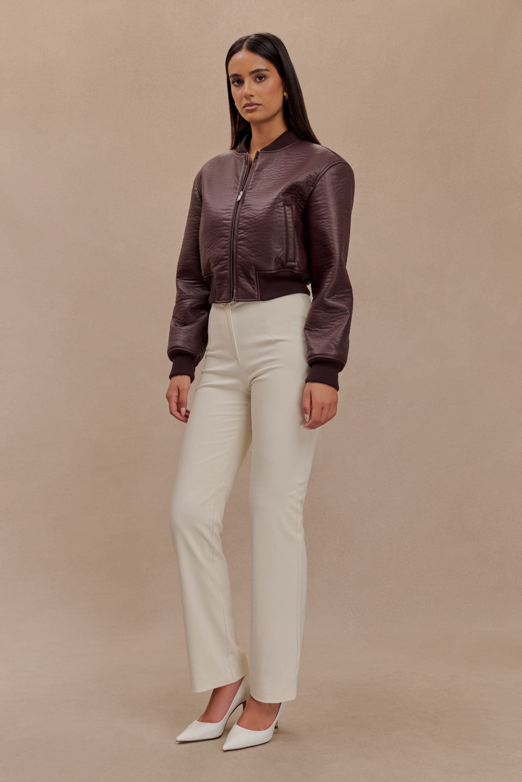 Codi Faux Leather Bomber Jacket - Merlot - Image 4