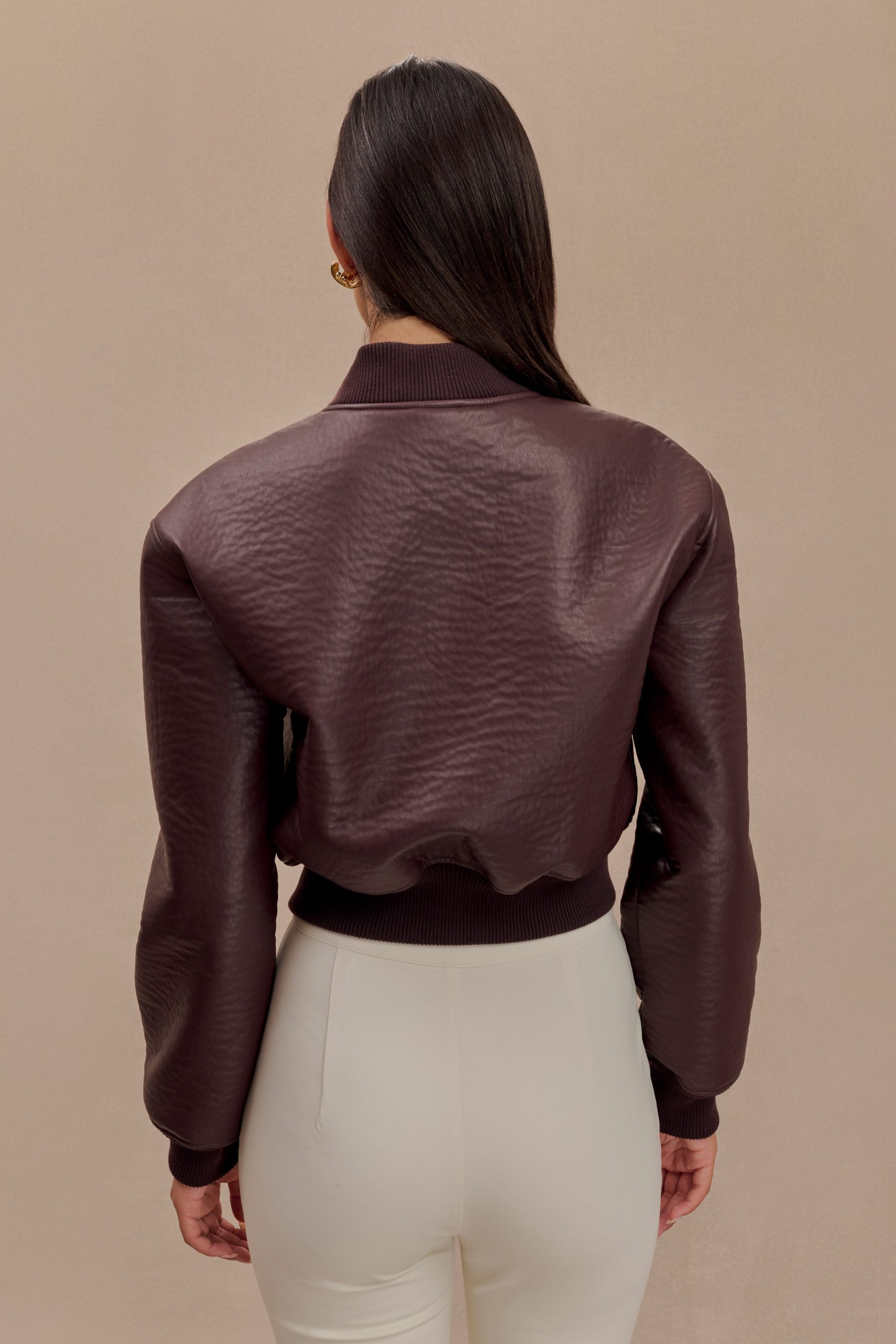 Codi Faux Leather Bomber Jacket - Merlot - Image 3
