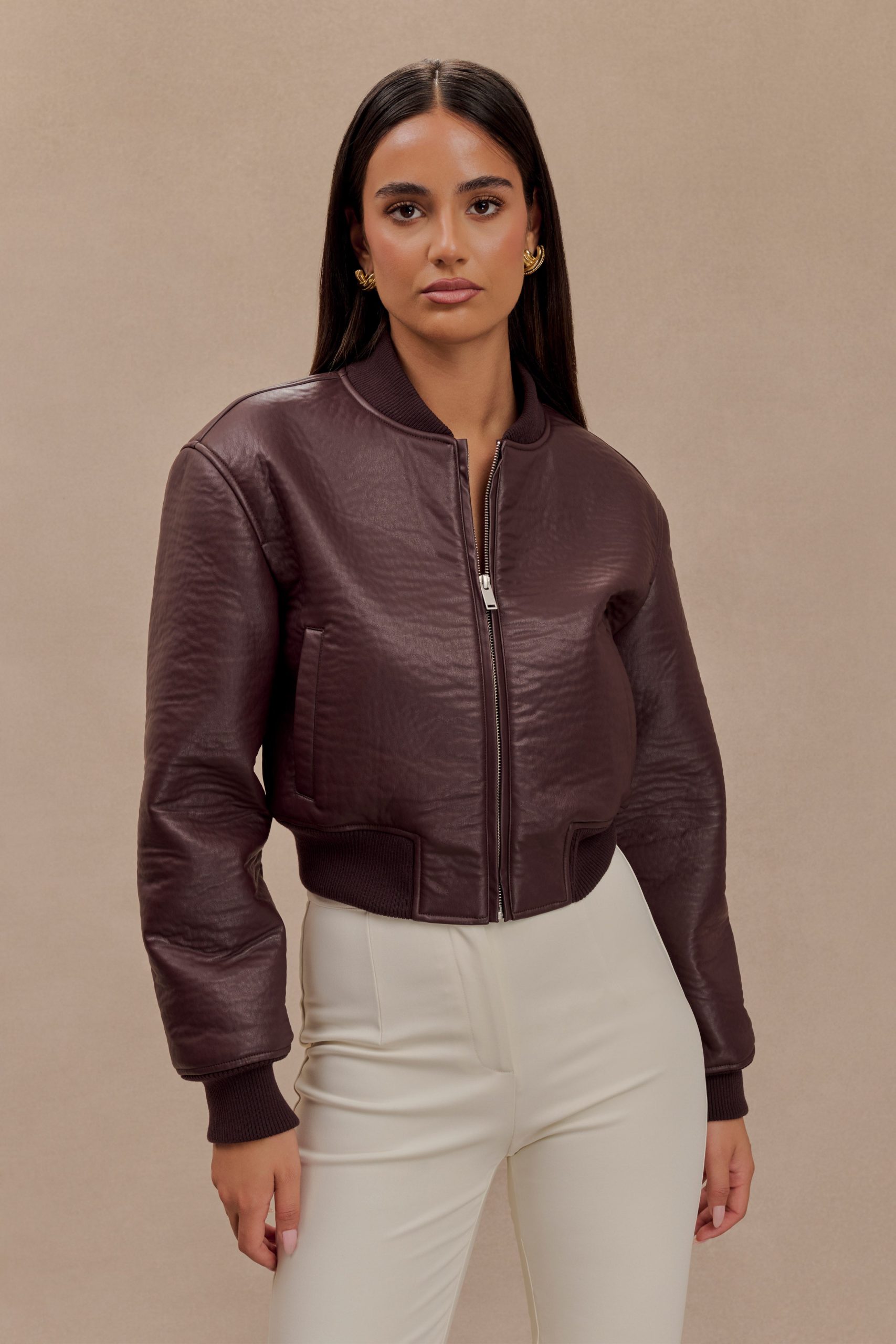 Codi Faux Leather Bomber Jacket - Merlot - Image 2