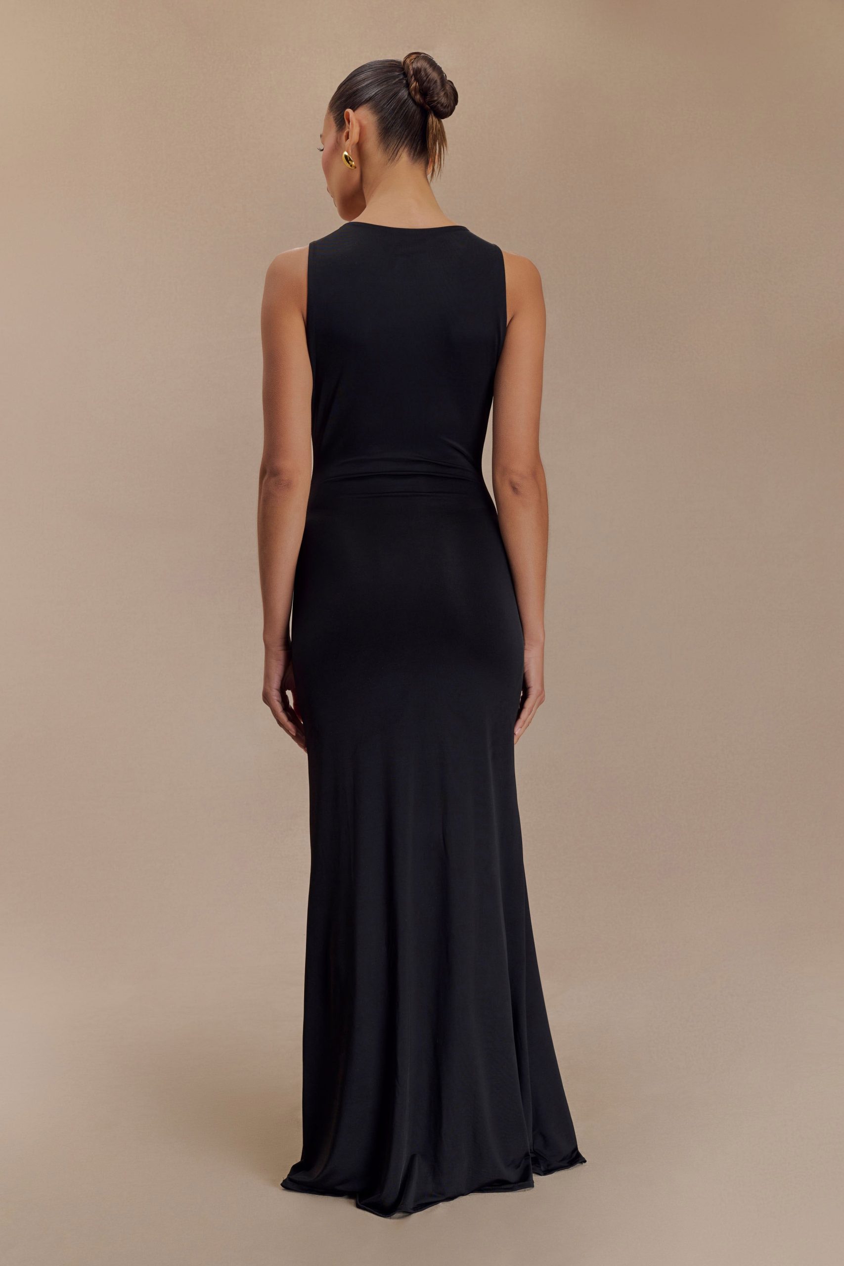 Beck Plunge Maxi Dress With Floral Hardware - Black - Image 2