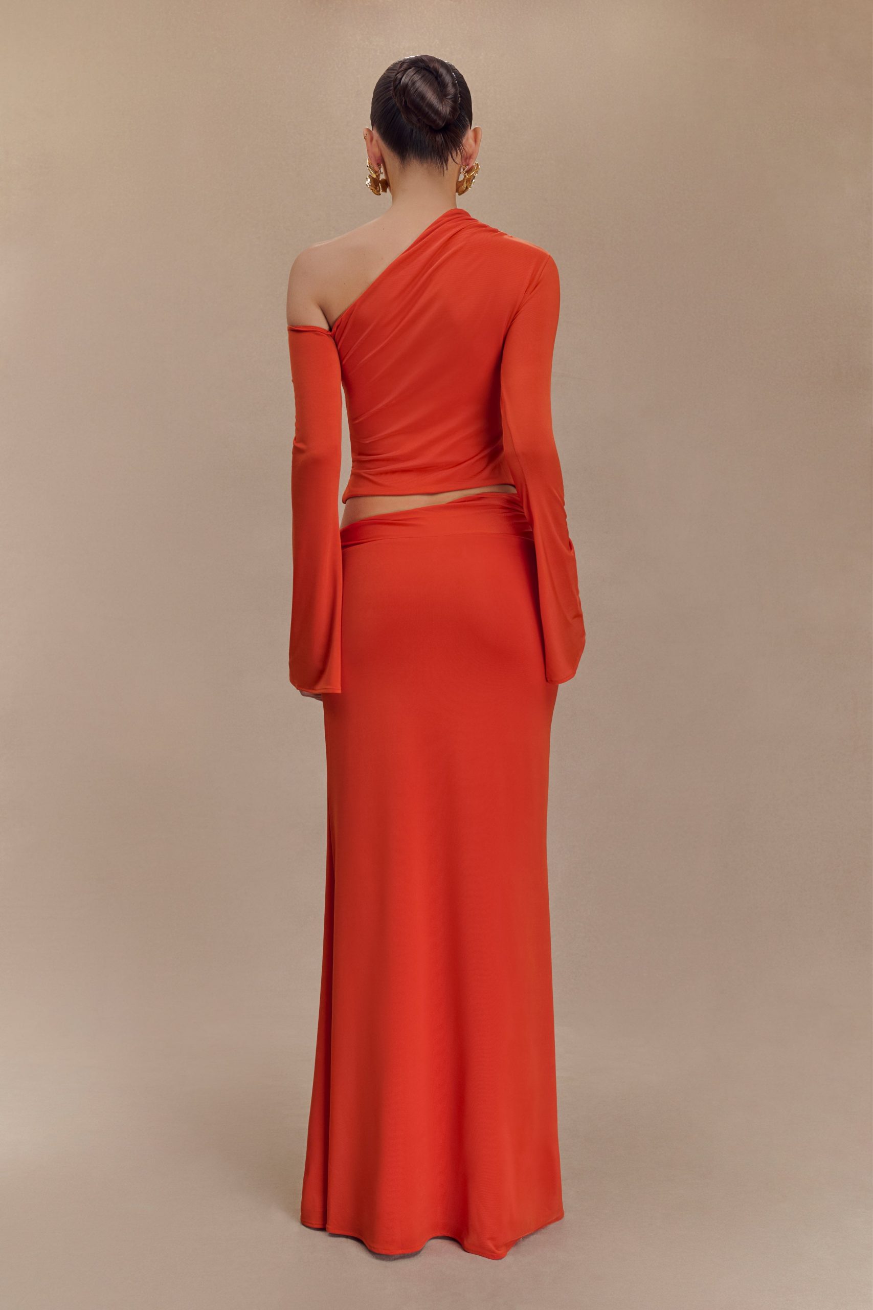 Ainsley Asymmetrical Maxi Skirt With Floral Hardware - Burnt Orange - Image 2