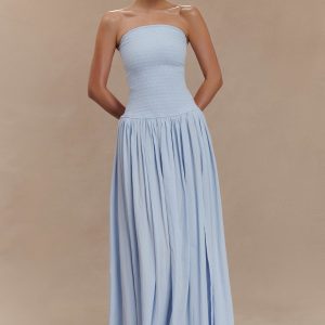 Maureen Cotton Shirring Maxi Dress - Powder Blue