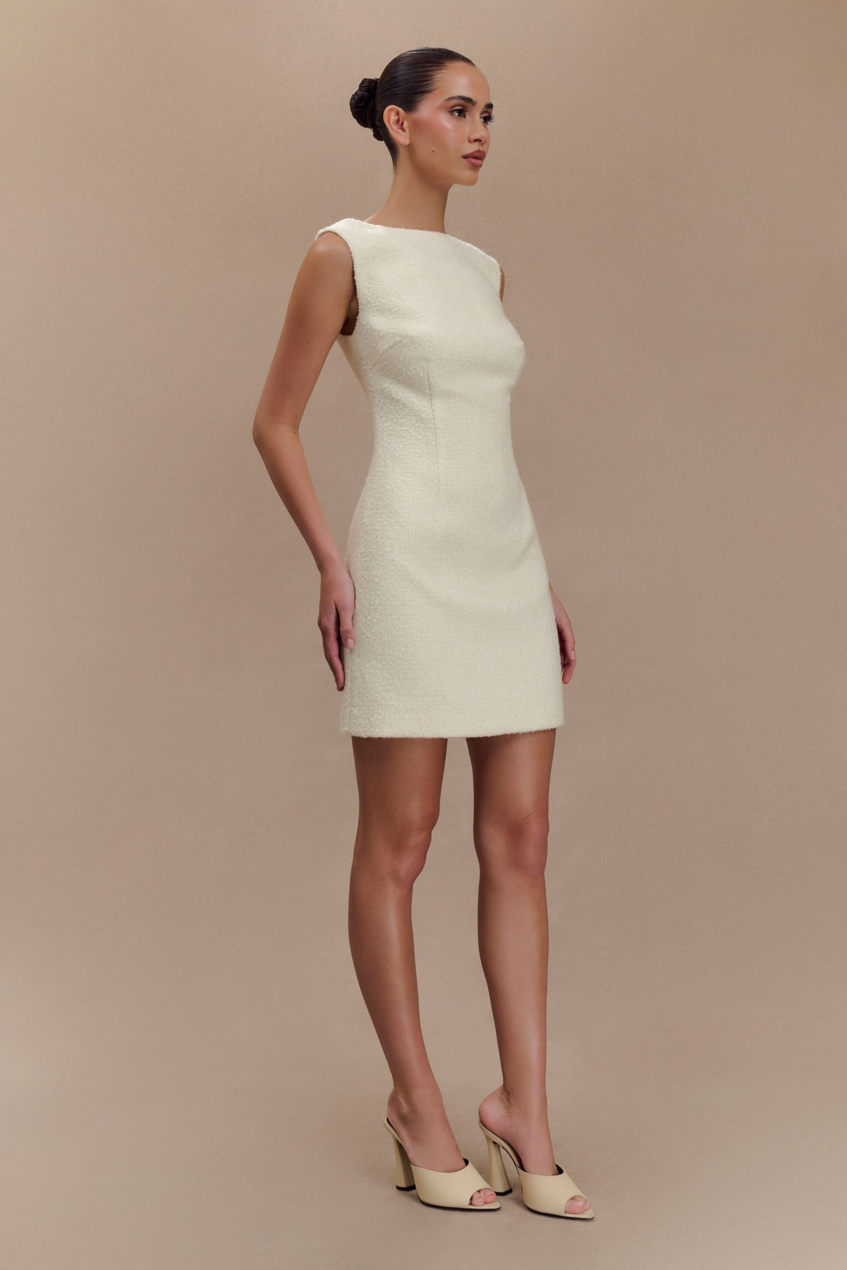 Angela Textured Boucle Mini Dress - Ivory - Image 5