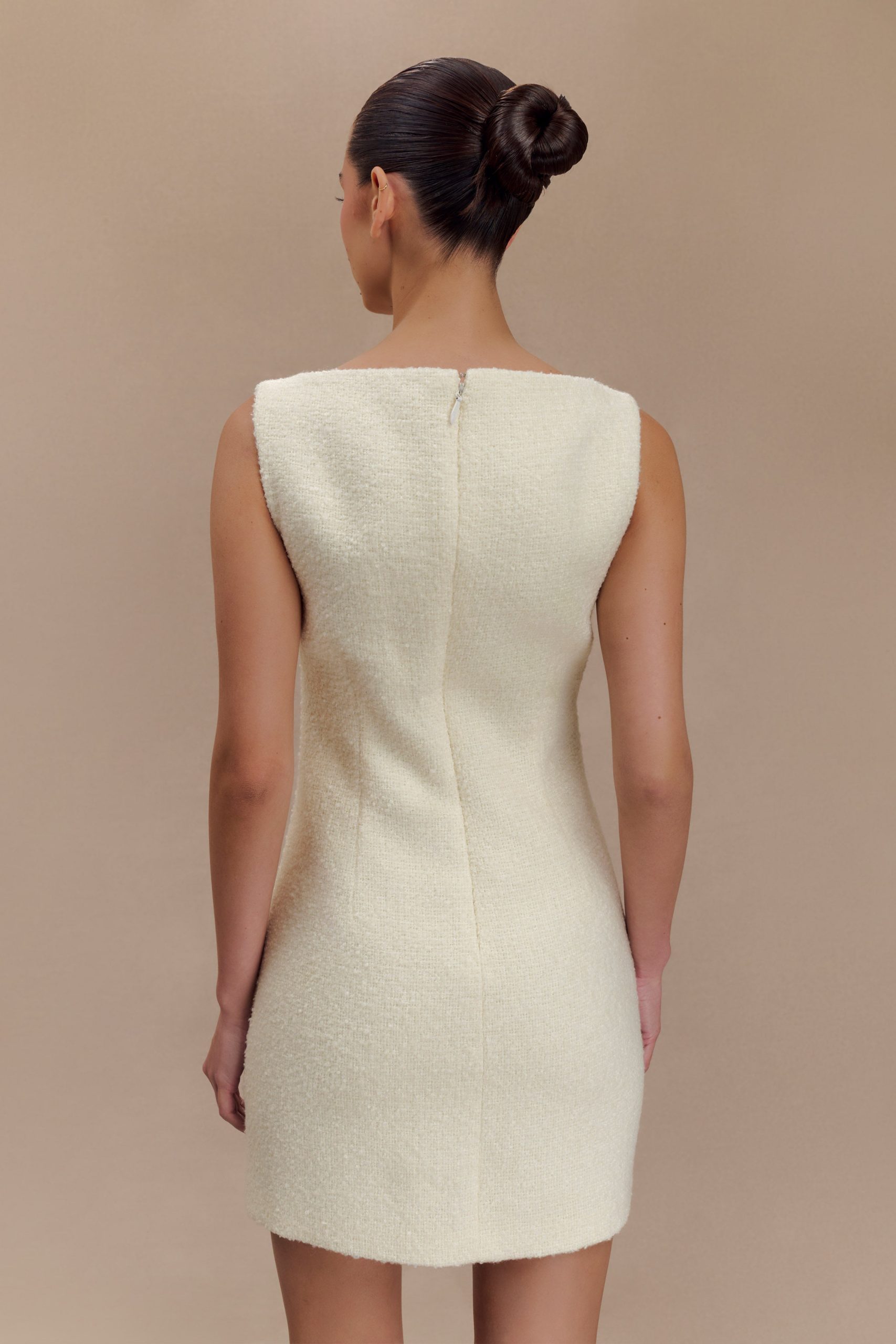 Angela Textured Boucle Mini Dress - Ivory - Image 2