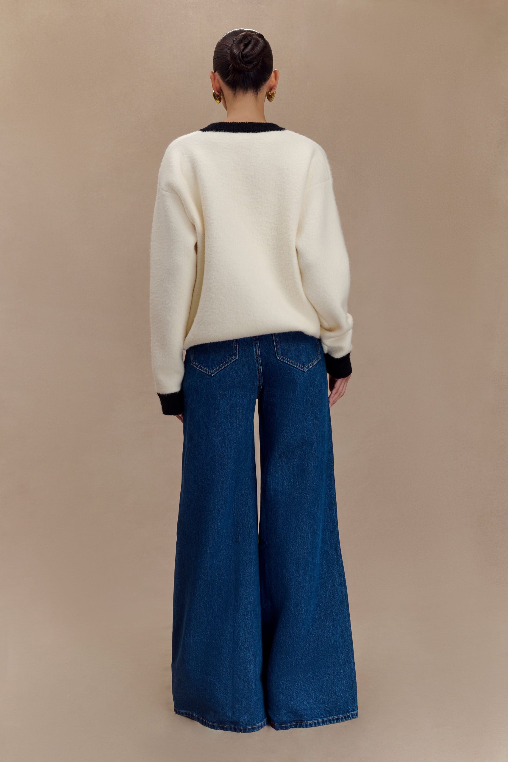 Jen Wide Leg Flare Denim Jeans - Dark Blue - Image 7