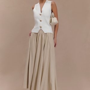 Clarence Linen A-Line Maxi Skirt - Natural