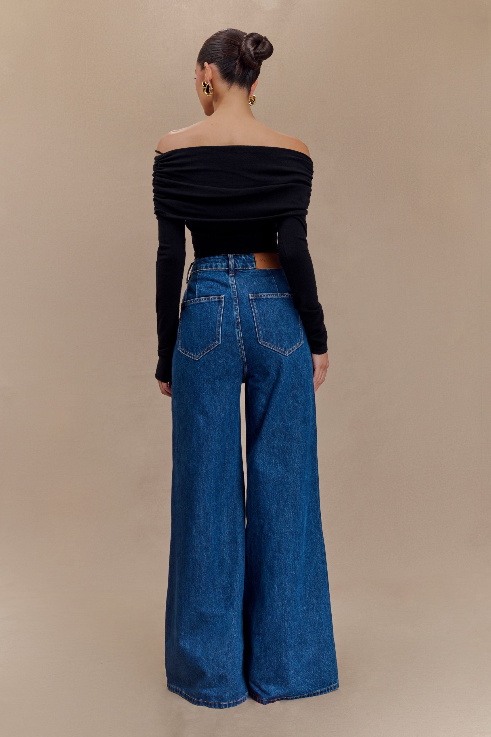 Jen Wide Leg Flare Denim Jeans - Dark Blue - Image 5