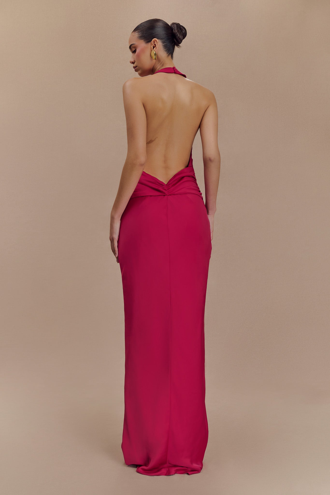 Rinna Satin Halter Maxi Dress - Pink Cherry - Image 2