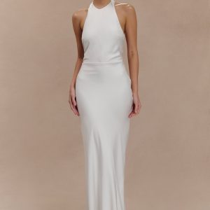 Rinna Satin Halter Maxi Dress - Ivory
