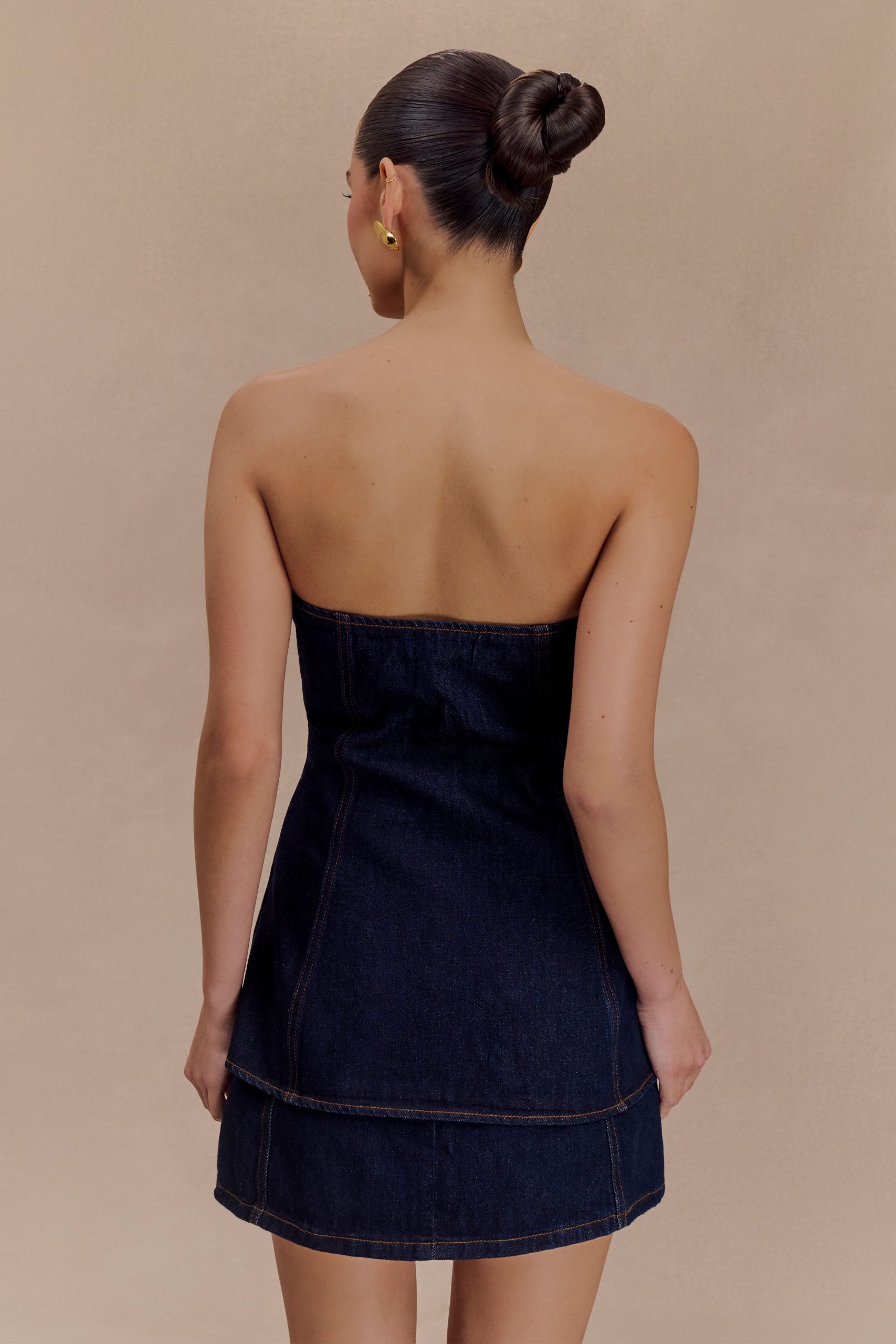 Lennox Strapless Long Line Button Top - Indigo Blue - Image 2