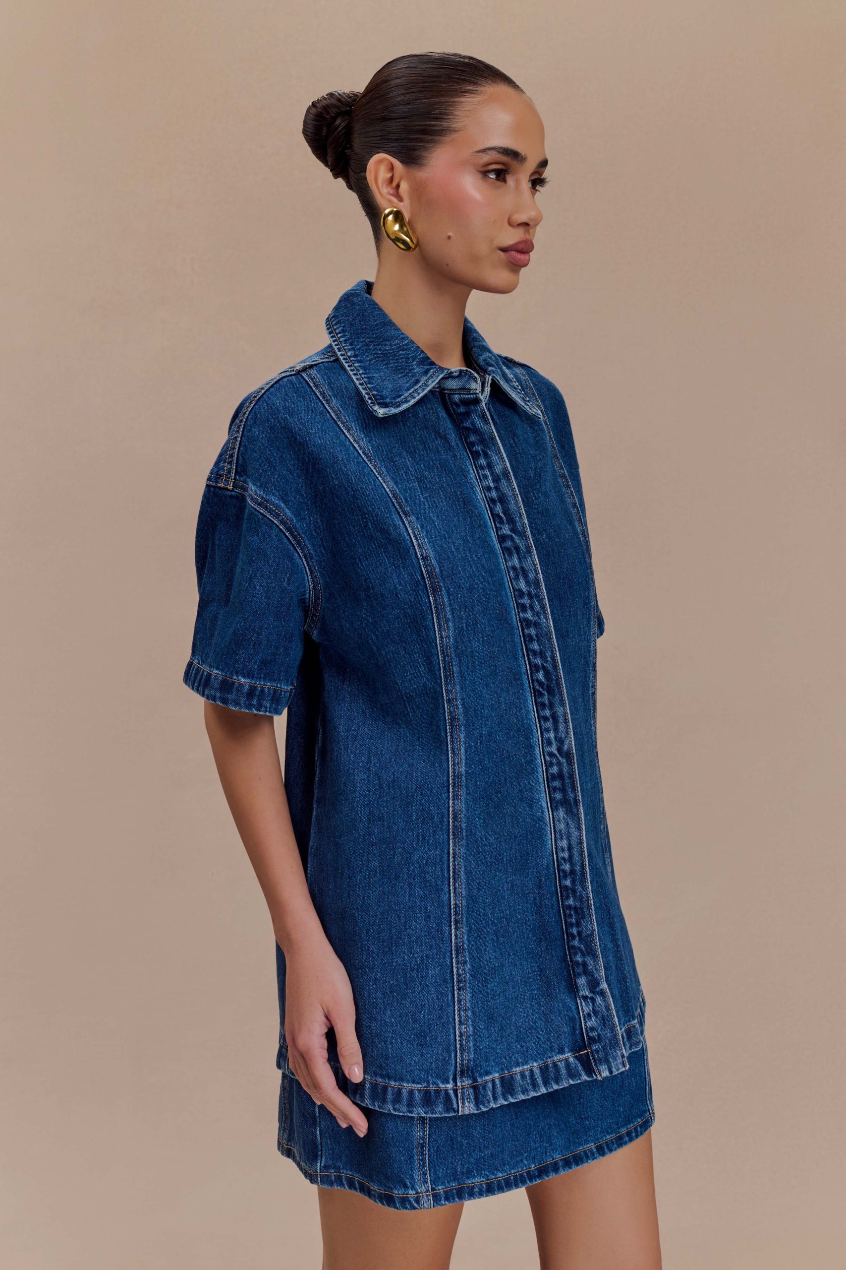 Maya Oversized Denim Shirt - Dark Blue - Image 3
