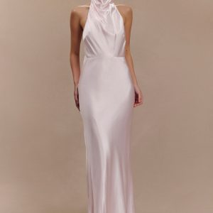 Esther Iridescent Satin Cowl Maxi Dress - Pale Pink