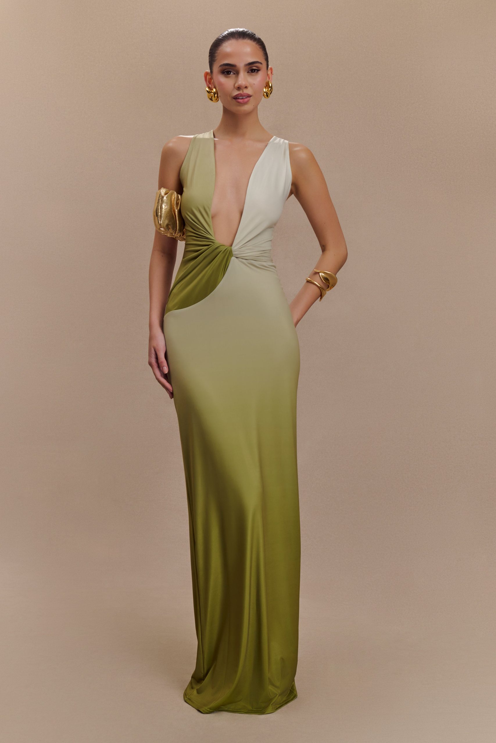 Stella Draped Slinky Maxi Dress - Ombre Vintage Olive - Image 4