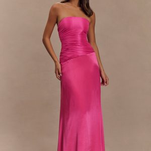 Serena Strapless Taffeta Maxi Dress - Crimson Pink