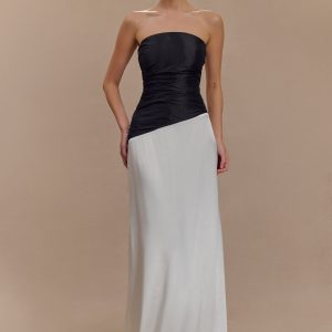 Serena Strapless Taffeta Maxi Dress - White/Black