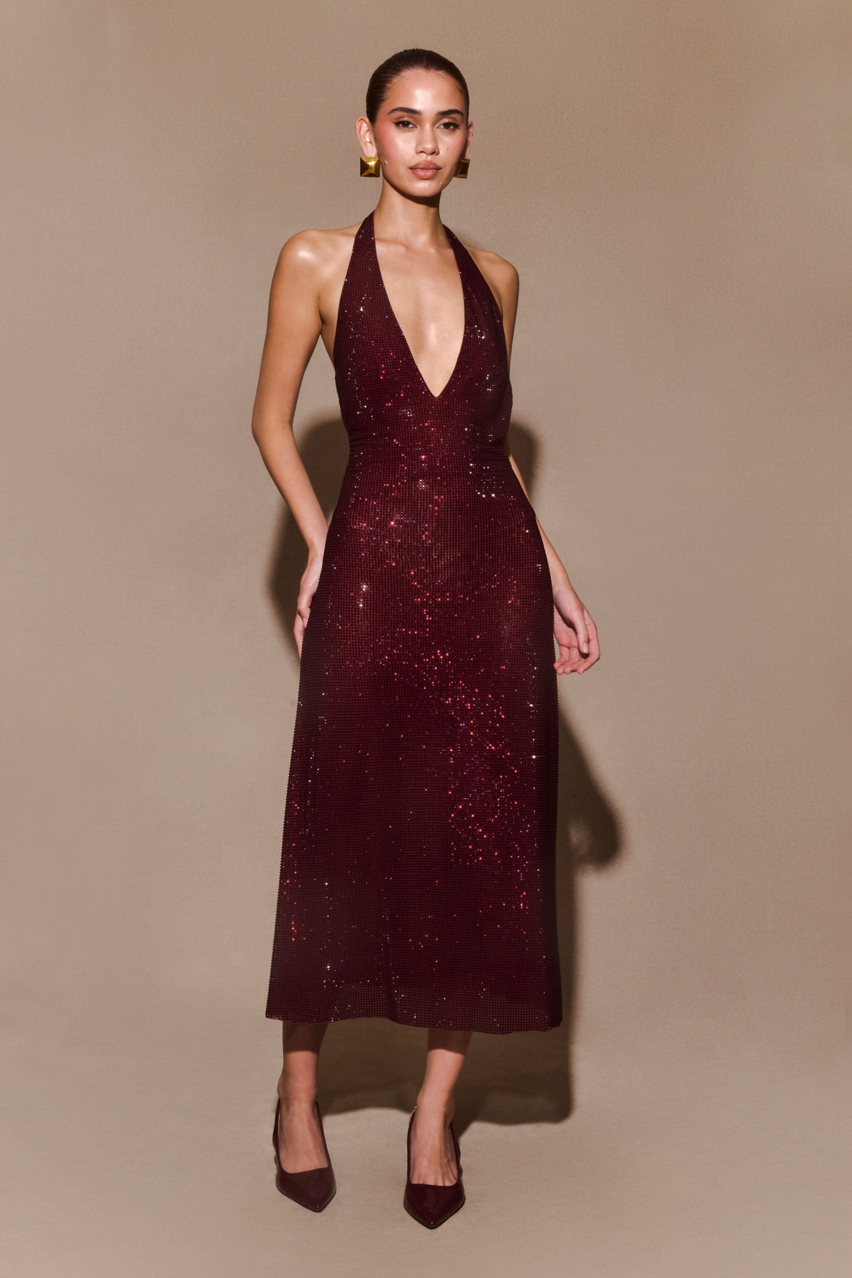 Genie Diamante Halter Midi Dress - Mahogany - Image 5
