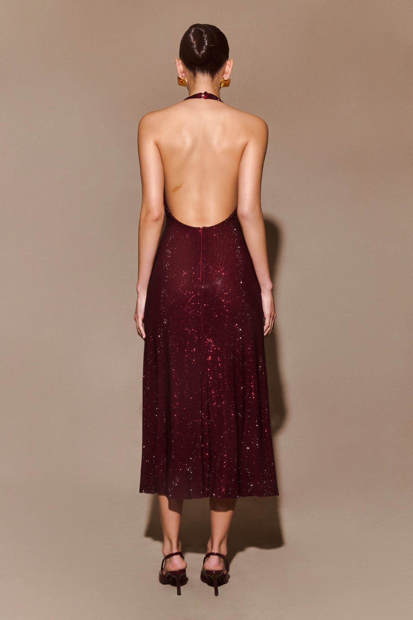 Genie Diamante Halter Midi Dress - Mahogany - Image 2